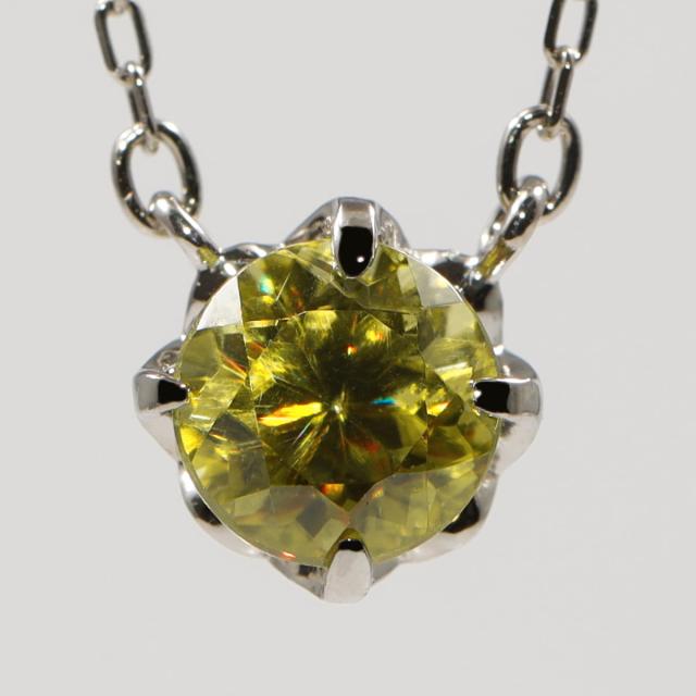 スフェーン ネックレス プラチナ950 k18 イエローゴールド 18k ピンクゴールド 18金 0.38ct 7月 誕生石 ゴールド グリーンイエロー チタナイト 虹色 ファイア ペンダント 花 ジュエリー 日本製 ギフト プレゼント 母の日_4