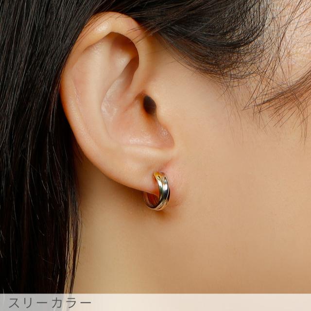 【即納可】 片耳用 地金 ピアス トリニティ 18金 イエローゴールド プラチナ900 k18 ピンクゴールド フープ シンプル 18k コンビカラー スリーカラー 金属アレルギー対応 小さめ トリニティピアス オフィス 仕事 デスクワーク 接客 ジュエリー 日本製 プレゼント 母の日_8