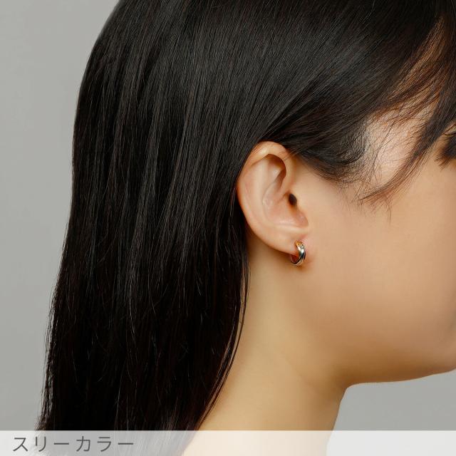 【即納可】 片耳用 地金 ピアス トリニティ 18金 イエローゴールド プラチナ900 k18 ピンクゴールド フープ シンプル 18k コンビカラー スリーカラー 金属アレルギー対応 小さめ トリニティピアス オフィス 仕事 デスクワーク 接客 ジュエリー 日本製 プレゼント 母の日_9
