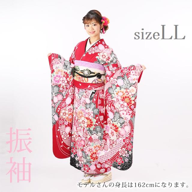 ＼お買い物マラソン 先着10名2000円offクーポン／【レンタル】振袖レンタル19点フルセット【LLサイズ/赤 桜 高級 総柄総絞り】赤 桜 高級 総柄総絞り 着物 フルセット レンタル 貸衣装 成人式 結婚式 結納 和服 披露宴 ふりそで 送料無料 8,850円
