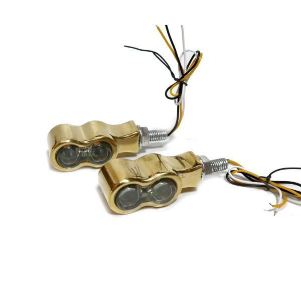 バイク用LED ウィンカー2個セット ブラス製 真鍮 ハーレー アメリカン チョッパー ビンテージ ピーナッツ型