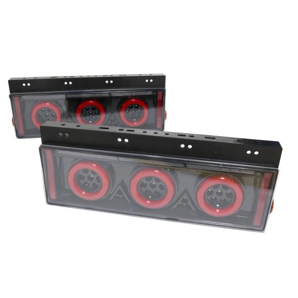 24V用 トラック テールランプ シーケンシャル 流星 流れるウィンカー 歌舞伎 ブラック 日野UD ３連丸テール ダンプ