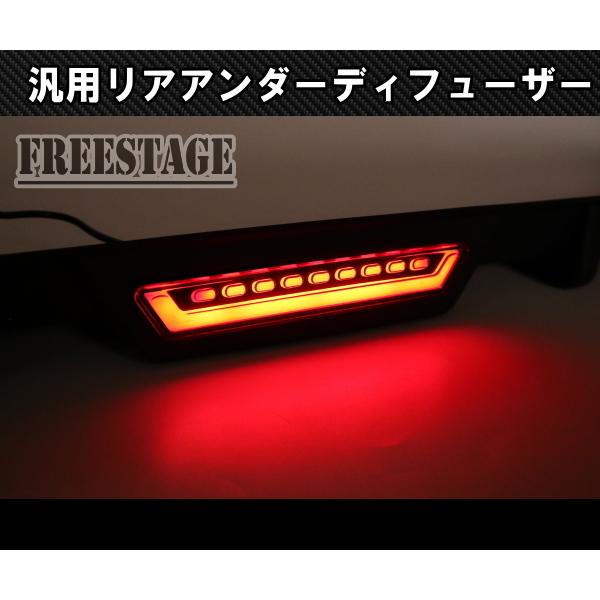 汎用 LEDフォグ付き リアディアンダーフューザー アンダーフラップ リアスプリッター カナード マーカー F1ランプ カーボン柄_4