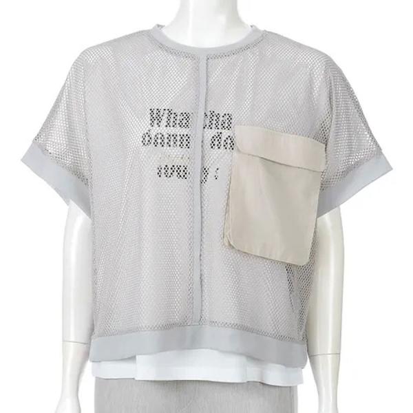 スラブ天竺プルオーバーアンサンブル レディース メッシュトップス＆Tシャツ セット 着回し 上品 カジュアル ギフト好適品