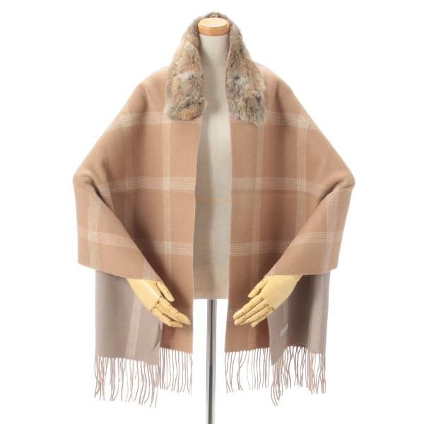 毛皮付 ウール ストール 3Way 取り外し可能ファー付き ベージュ 高品質 高級 おしゃれ 2025年 プレゼントギフト好適品