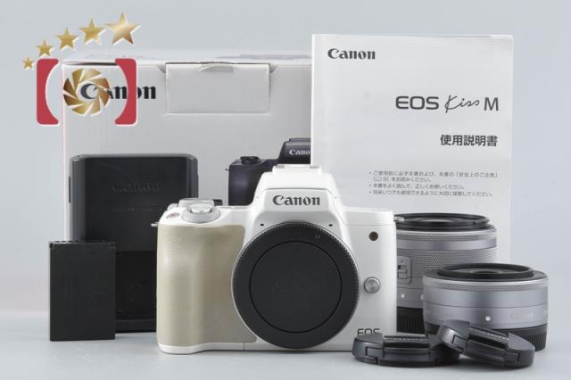 【中古】Canon キヤノン EOS Kiss M ダブルレンズキット ホワイト 元箱付き