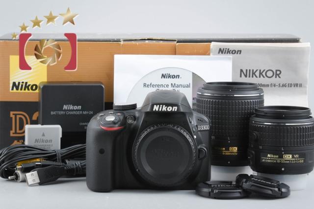 【中古】Nikon ニコン D3300 ダブルズームキット ブラック シャッター回数僅少 元箱付き