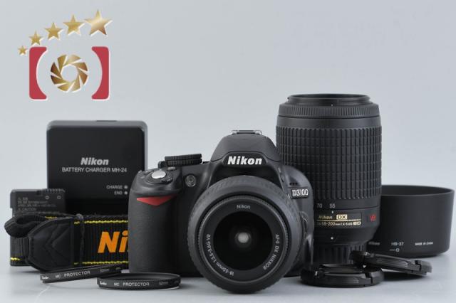 【中古】Nikon ニコン D3100 ダブルズームキット ブラック シャッター回数僅少