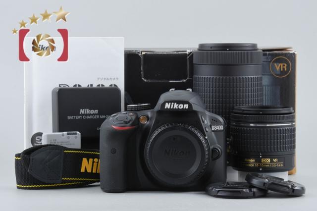【中古】Nikon ニコン D3400 黒いこと ダブルズームキット シャッター出現率少ない 元箱付き添い人