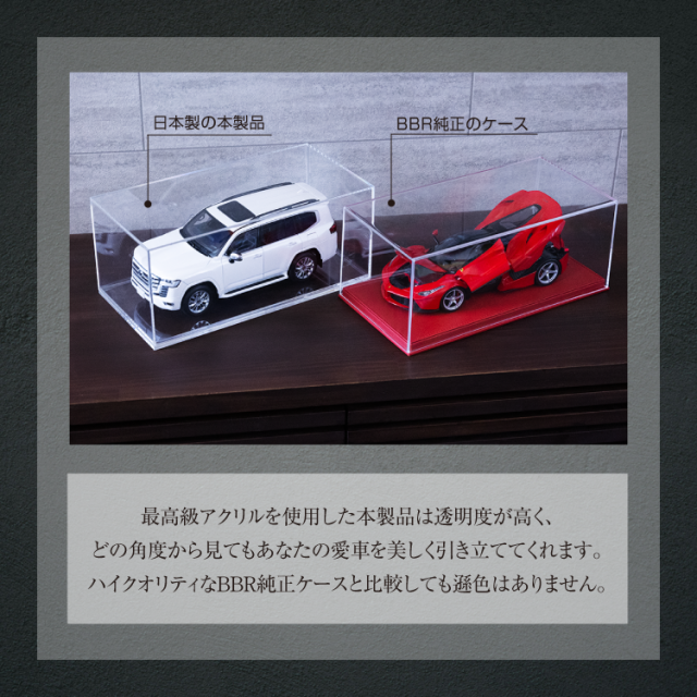 AutoExhibit 日本製 アクリルケース 1/18 モデルカ— ミニカー 台座セット ディスプレイケース コレクションケース BBR 収納 透明 クリアケース ショーケース インテリア 車 模型 ミニカーケース 防塵 展示 フィギュア 収納ケース インテリア 高級感