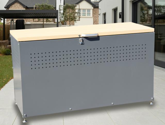 【公式】ダストボックス ゴミ箱 収納ボックス 蓋つき 幅1500 × 奥行500 × 高さ665mm 木目調 屋外 大型 大容量 木目調 カラスよけ スチール製 おしゃれ 木目×ブラック DBW-150BK