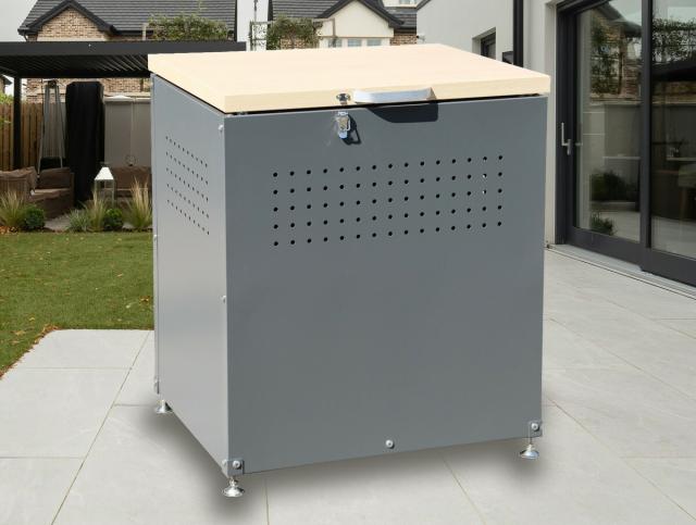 【公式】ダストボックス ゴミ箱 収納ボックス 蓋つき W600 × D500 × H665 木目調 屋外 大型 大容量 木目調 カラスよけ スチール製 おしゃれ 木目×ブラック dbw-60bk