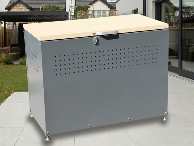 【公式】ダストボックス ゴミ箱 収納ボックス 蓋つき W900 × D500 × H665mm 木目調 屋外 大型 大容量 木目調 カラスよけ スチール製 おしゃれ 木目×ブラック dbw-90bk
