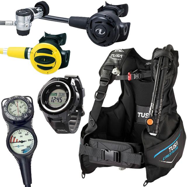 [ TUSA ] BC0602B + RS1103J ダイブコンピュータ付き重器材5点セット レギュレーター オクトパス ゲージ SS20 コンパス+残圧計 2連ゲージ IQ1203 ダイビング コンピューター