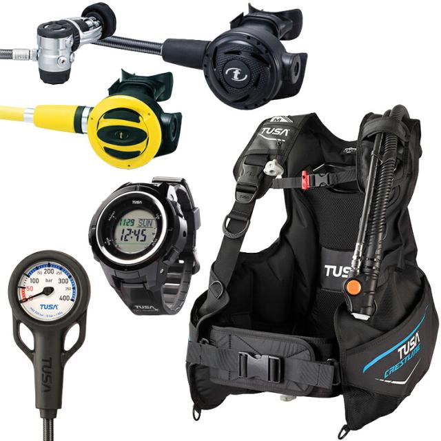 [ TUSA ] BC0602B + RS1103J ダイブコンピュータ付き重器材5点セット レギュレーター オクトパス ゲージ SS20 残圧計 シングルゲージ IQ1203 ダイビング コンピューター