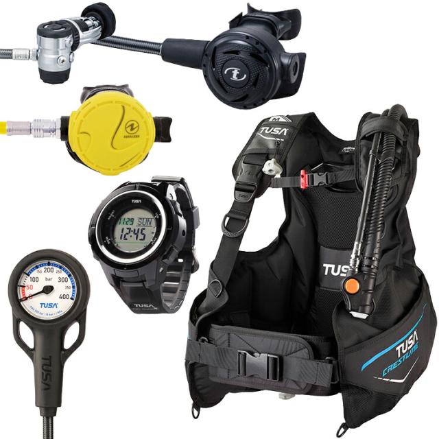 [ TUSA ] BC0602B + RS1103J ダイブコンピュータ付き重器材5点セット レギュレーター オクトパス ゲージ カリプソ 残圧計 シングルゲージ IQ1203 ダイビング コンピューター AQUALUNG アクアラング