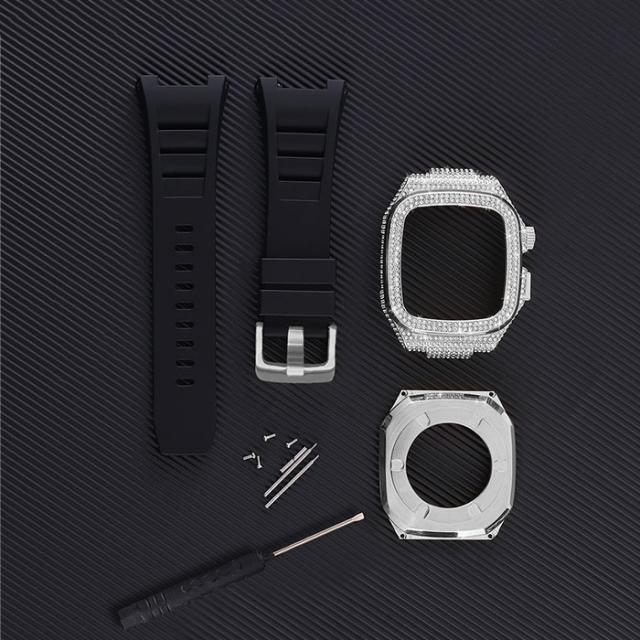 アップル ウォッチ カバー 高級 アップルウォッチ SE3 44mm バンドケース 一体型 Apple Watch Series 9 カバー おしゃれ キラキラ Apple Watch 45mm バンド apple watch 44mm ケース apple watch se 第2世代 ケース Apple Watch Series 8 7 se 6 5 4 45mm 44mm 高品質 人気_9