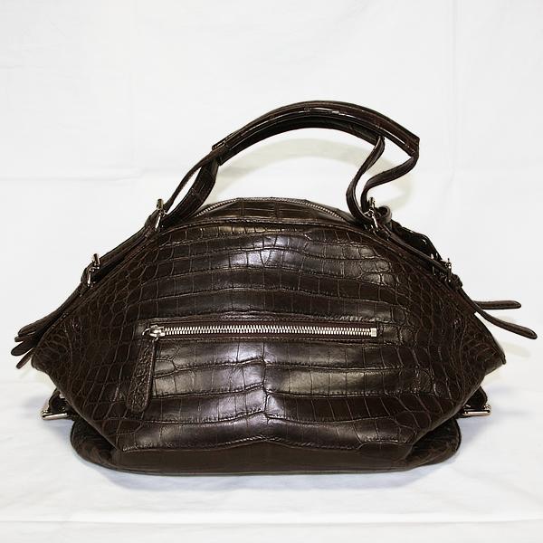 ワニ革 2wayバッグ ハンドバッグ 肩掛けバッグ ブラウン 中古_1