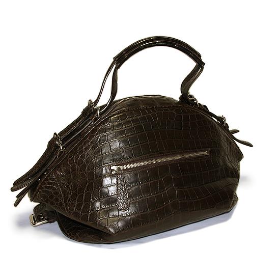 ワニ革 2wayバッグ ハンドバッグ 肩掛けバッグ ブラウン 中古