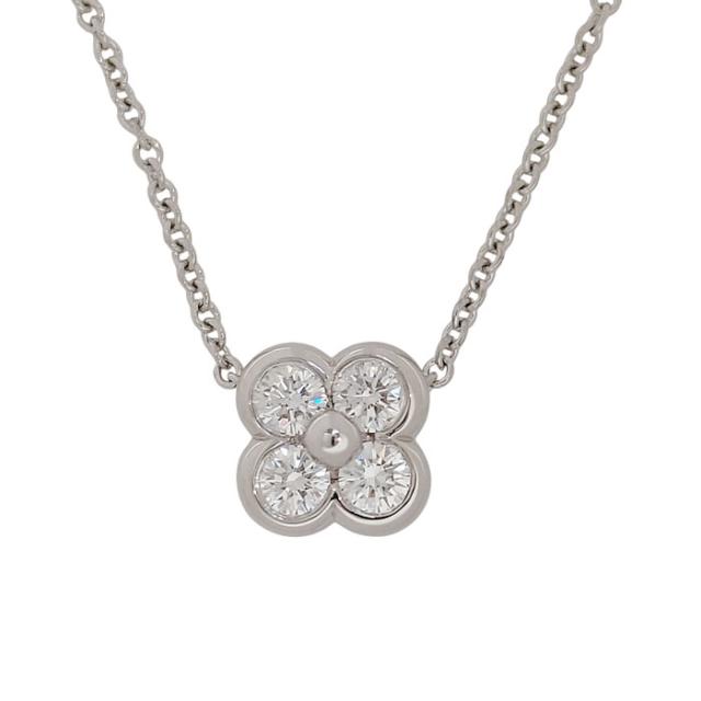 【美品】ティファニー ベゼルセット プラチナ ダイヤモンド4P ペンダントネックレス フラワーモチーフ クローバー Pt950　磨き仕上げ済 中古　TIFFANY&Co.