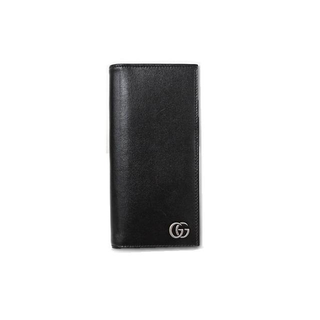 美品　グッチ GGマーモント 二つ折り長財布 428740 ロングウォレット ブラック スムース レザー メンズ 中古　GUCCI