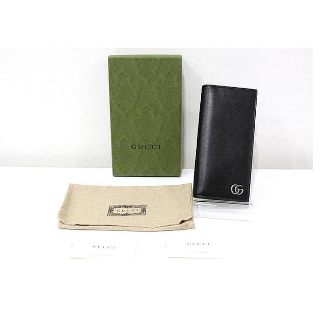 美品　グッチ GGマーモント 二つ折り長財布 428740 ロングウォレット ブラック スムース レザー メンズ 中古　GUCCI_1