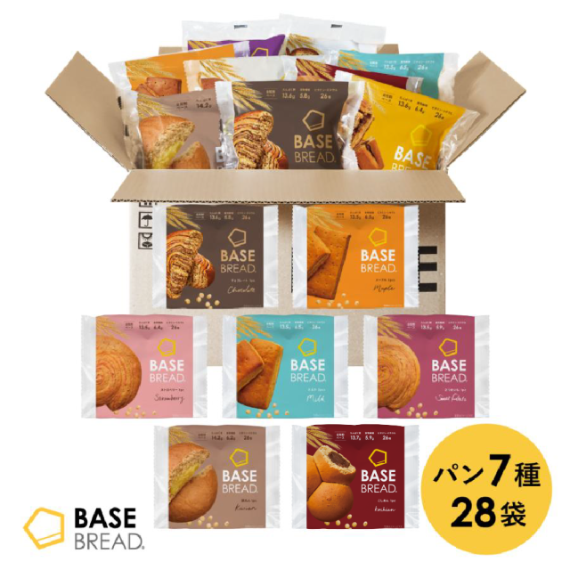ベースブレッド 7種28袋 パン [チョコ、ミルク、ストロベリー、さつまいも、栗あん、こしあん、メープル] 完全栄養食 低糖質 ベースフード