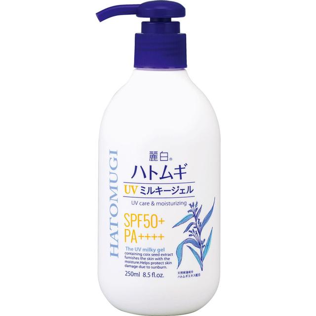 【送料込・まとめ買い×10個セット】熊野油脂 麗白 ハトムギ UVミルキージェル SPF50+ PA++++ ポンプタイプ 250mL
