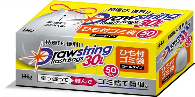 【送料込・まとめ買い×10個セット】ハウスホールドジャパン RD30 紐付き ゴミ袋 ロールタイプ 半透明 30L 50枚入