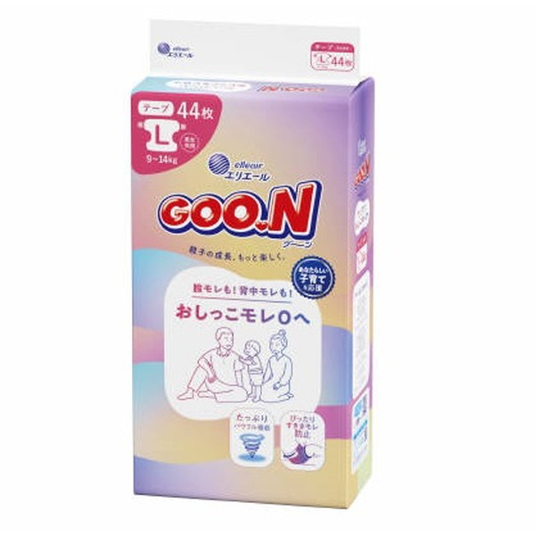 【送料込・まとめ買い×4個セット】グーン おしっこモレ0へ Lサイズ テープ 44枚 こども用紙おむつ