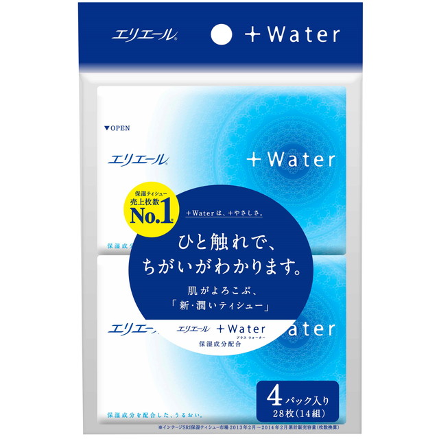 【送料込・まとめ買い×64個セット】大王製紙 エリエール +Water プラスウォーター 4パック入 ポケットティッシュ