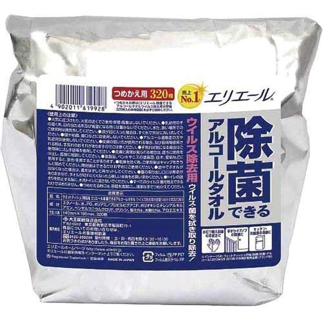 【送料込・まとめ買い×8個セット】大王製紙 エリエール 除菌できる アルコールタオル ウイルス 除去用 大容量 つめかえ用 320枚