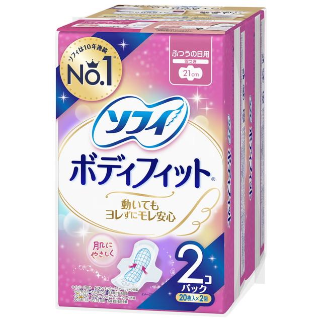 【送料込・まとめ買い×18個セット】ユニ・チャーム ソフィ ボディフィット 羽つき 20枚入×2コパック ふつうの日用 生理用ナプキン