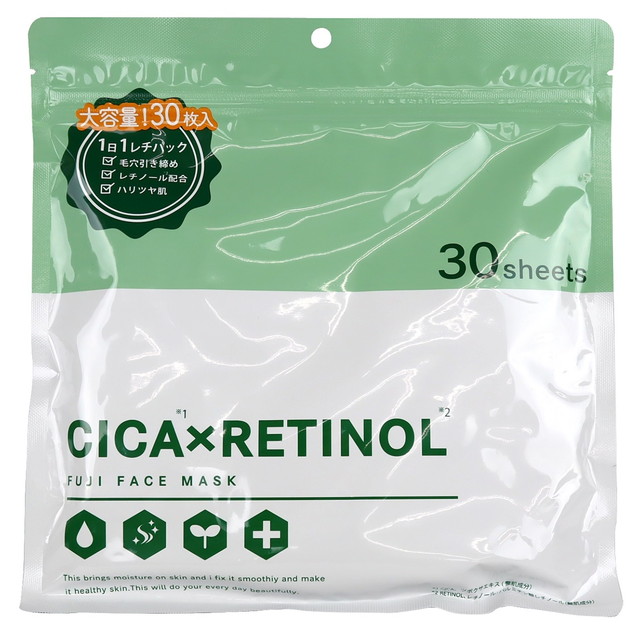 【送料込・まとめ買い×15個セット】富士 CICA×RETINOL シカ×レチノール フェイスマスク 30枚入 シートマスク