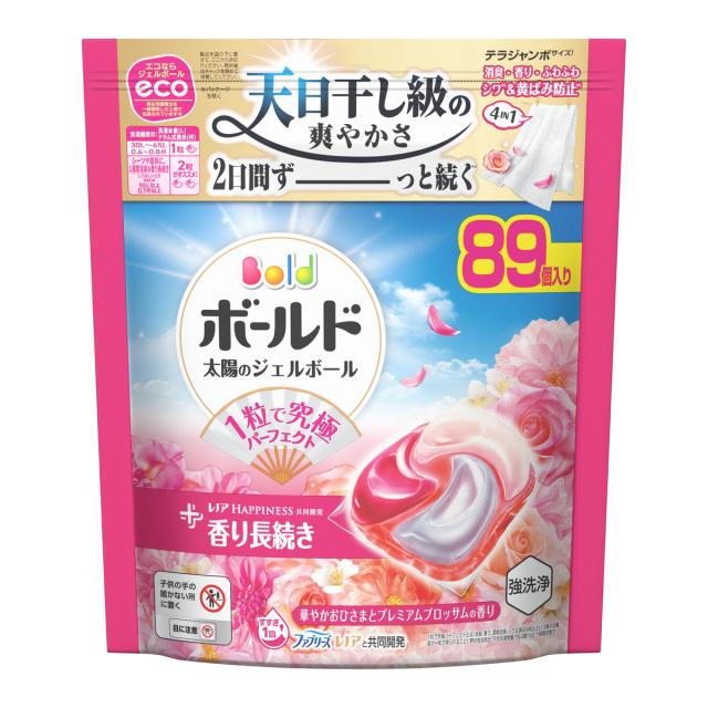 【送料込・まとめ買い×3個セット】P&G ボールド ジェルボール 4IN1 華やかおひさまとプレミアムブロッサムの香り つめかえ テラジャンボサイズ 89個入 洗濯用洗剤