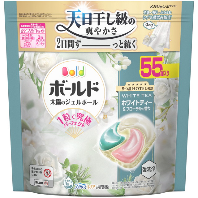 【送料込・まとめ買い×5個セット】P&amp;G ボールド ジェルボール ホワイトティー &amp; フローラルの香り つめかえ メガジャンボサイズ 55個入り