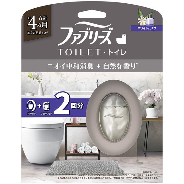 【送料込・まとめ買い×12個セット】P&amp;G ファブリーズ トイレ用 消臭剤 プレミアムシリーズ ニオイ中和消臭 + 自然な香り ホワイトムスク 本体 + つめかえ1個 2回分