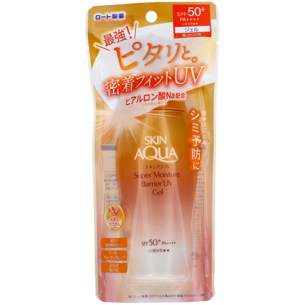 【送料込・まとめ買い×10個セット】ロート製薬 スキンアクア スーパーモイスチャー バリア UV ジェル 100g SPF50+ PA++++ UV耐水性☆☆