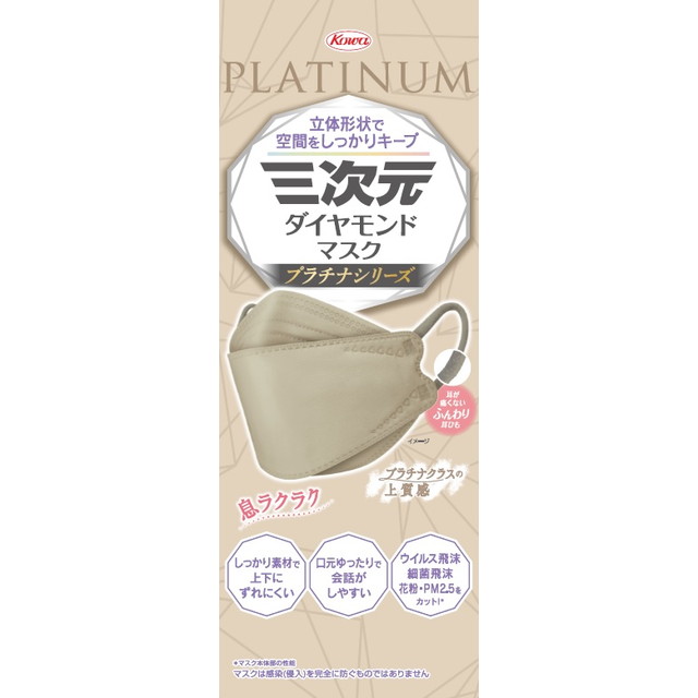 【送料込・まとめ買い×10個セット】興和 三次元 ダイヤモンドマスク プラチナシリーズ フリーサイズ シャンパンゴールド 20枚入 個別包装