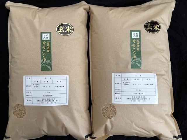 米 玄米 ササニシキ玄米２０ｋｇ（１０ｋｇ×２袋） 令和7年度 宮城県北産