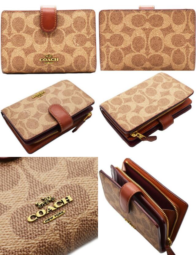 COACH コーチ 二つ折り財布 全3色 33034 ミディアム コーナー ジップ ウォレット カラーブロック シグネチャー キャンバス ミニ財布 コーチ 財布 シグネチャー 定期入れ付_1
