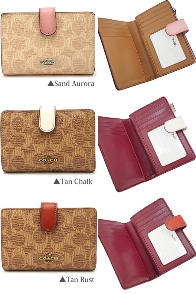 COACH コーチ 二つ折り財布 全3色 33034 ミディアム コーナー ジップ ウォレット カラーブロック シグネチャー キャンバス ミニ財布 コーチ 財布 シグネチャー 定期入れ付_3