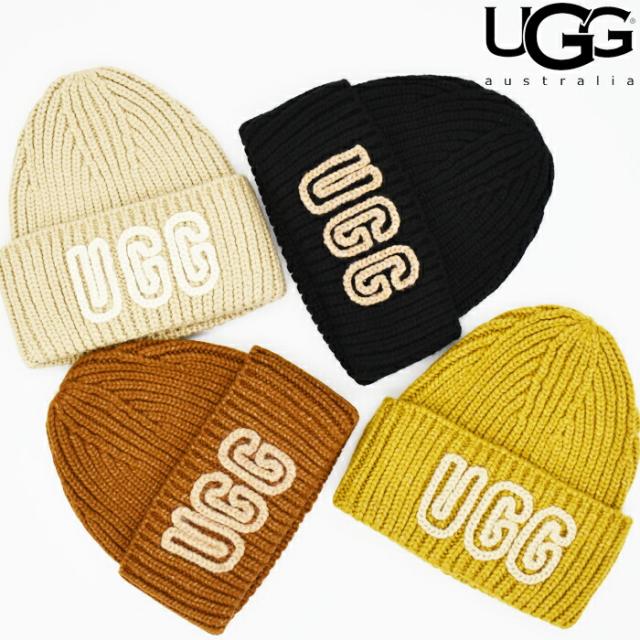 UGG アグ レディース ニット帽 ニットキャップ オールジェンダー Chunky Crafted Rib Beanie チャンキー クラフテッド リブ ビーニー 全4色(Black/Deco/White Pepper/ Ochre Green) 102345 ロゴ 防寒 帽子 ビーニー 冬 ブランド キャップ 秋冬 おしゃれ 可愛い ロゴドン
