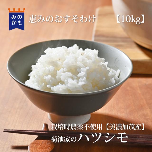 店長実家のお米 ハツシモ 10kg 令和7年 岐阜県産 農薬不使用 幻のはつしも 大粒 あっさり 冷めても美味しい 単一品種