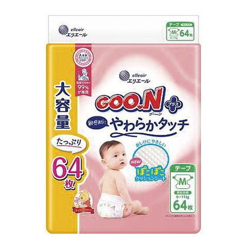 ◆4個セット/(1ケース)/グーンプラス敏感肌にやわらかタッチ Ｍサイズ 64枚[大王製紙]