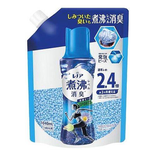 ◆7個セット(1ケース)/レノア 煮沸レベル消臭抗菌ビーズ スポーツ クールリフレッシュ＆シトラスの香りつめかえ用特大 1040ml[Ｐ＆Ｇジャパン]