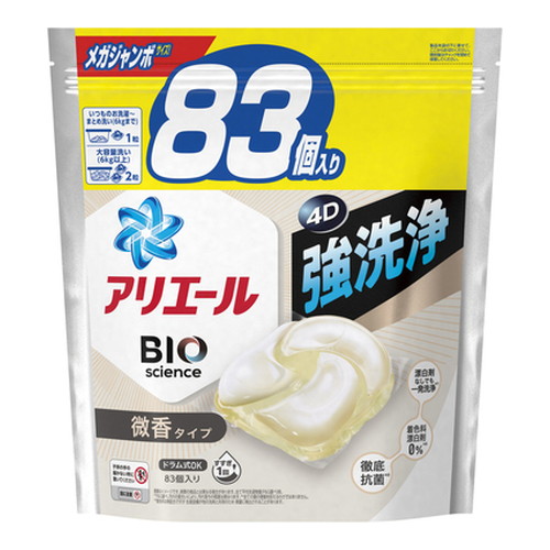 ◆4個セット/アリエールジェルボール4Ｄ微香 つめかえメガジャンボサイズ ８３個 [Ｐ＆Ｇジャパン]
