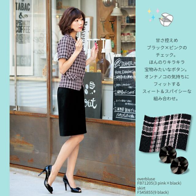事務服 夏 オーバーブラウス 涼しい 2Way リボンデザインの チェック柄 クールビズ 防汚加工 FOLK nuovo FB71205|ユニフォーム 半袖 ブラウス オフィス レディース 制服 おしゃれ 事務制服
