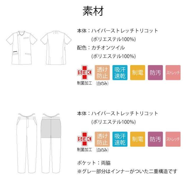 スクラブ 上下セット メンズ ジップアップ 前開き ストレッチ 透けない アクセントカラー 看護師 医師 介護士 男性用 モンブラン_5