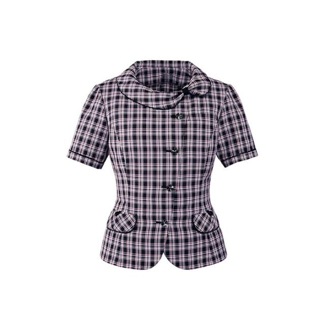 事務服 夏 オーバーブラウス 涼しい 2Way リボンデザインの チェック柄 クールビズ 防汚加工 FOLK nuovo FB71205|ユニフォーム 半袖 ブラウス オフィス レディース 制服 おしゃれ 事務制服